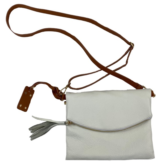 Valentina Handbags - 5/$20 Valentina White Cross Body Purse Camel Strap